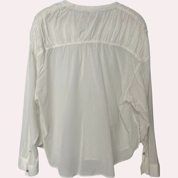 Anthropologie Pilcro White Pleated Shoulder Oversize Popover Blouse (L) - Picture 5 of 12
